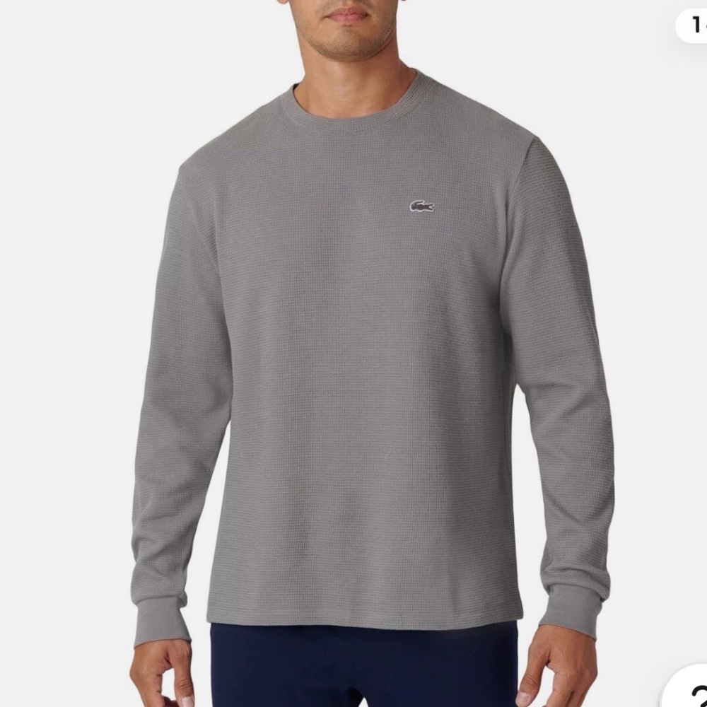 Lacoste GREY Men's Waffle-Knit Thermal Sleep Shirt Size M